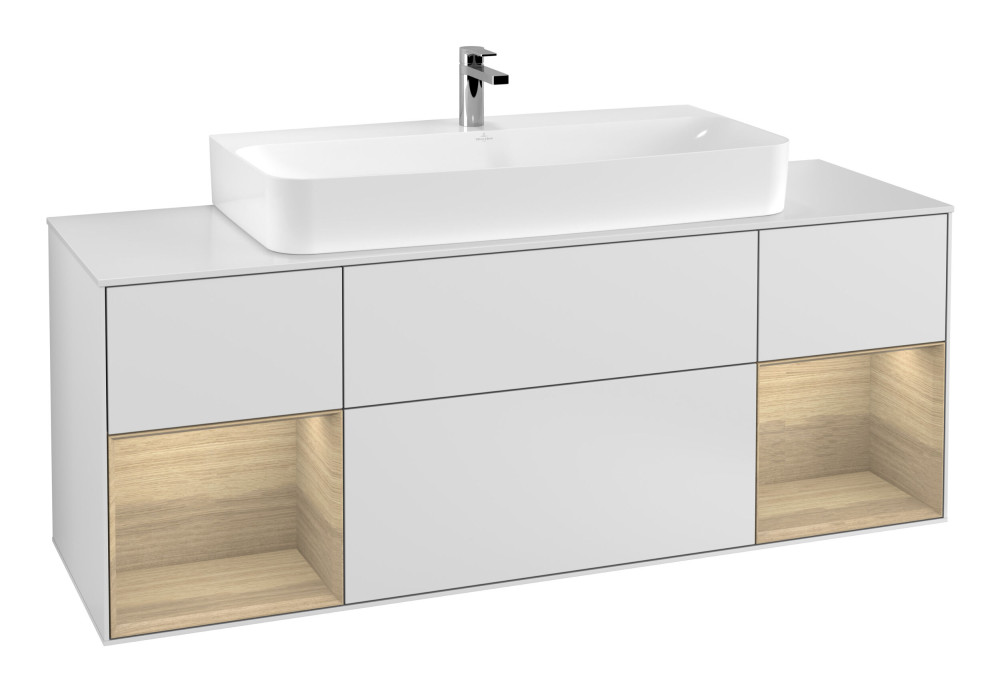 Тумба під раковину Villeroy & Boch Finion 160х50,1 см із підсвічуванням МДФ білий матовий лак/скло біле матове F211PCMT