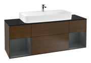 Тумба под раковину Villeroy & Boch Finion 160х50,1 см с подсветкой МДФ шпон грецкого ореха/стекло черное матовое F212HGGN