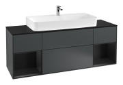 Тумба под раковину Villeroy & Boch Finion 160х50,1 см с подсветкой МДФ темно-синий матовый лак/стекло черное матовое F212PDHG