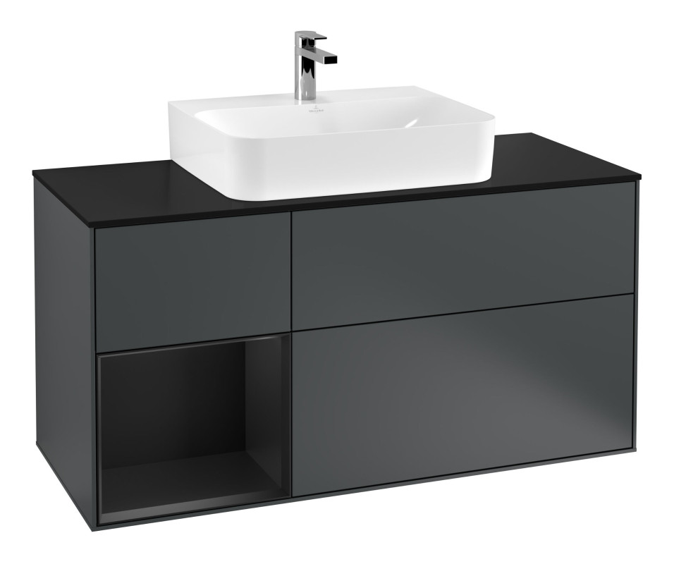 Тумба під раковину Villeroy & Boch Finion 120х50,1 см із підсвічуванням МДФ темно-синій матовий лак/скло чорне матове F162PDHG