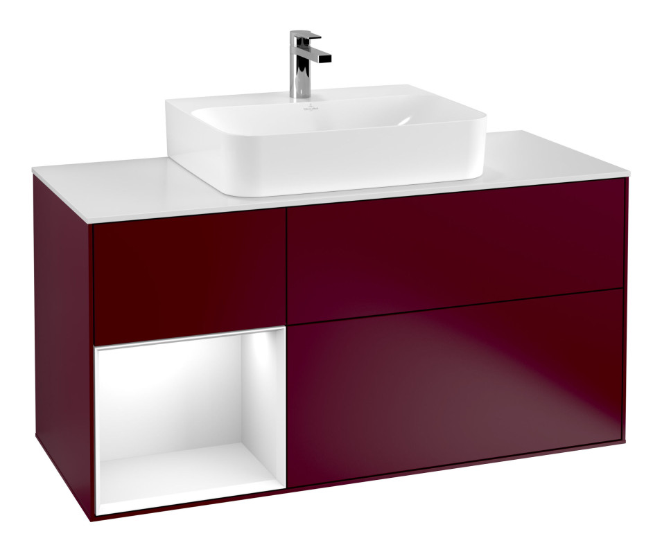 Тумба под раковину Villeroy & Boch Finion 120х50,1 см с подсветкой МДФ пион матовый лак/стекло белое матовое G161GFHB