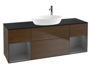 Тумба под раковину Villeroy & Boch Finion 160х50,1 см с подсветкой МДФ шпон грецкого ореха/стекло черное матовое G982GKGN