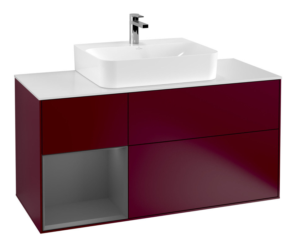 Тумба под раковину Villeroy & Boch Finion 120х50,1 см с подсветкой МДФ пион матовый лак/стекло белое матовое G161GKHB