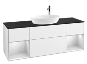 Тумба под раковину Villeroy & Boch Finion 160х50,1 см с подсветкой МДФ глянцевый белый лак/стекло черное матовое G982MTGF