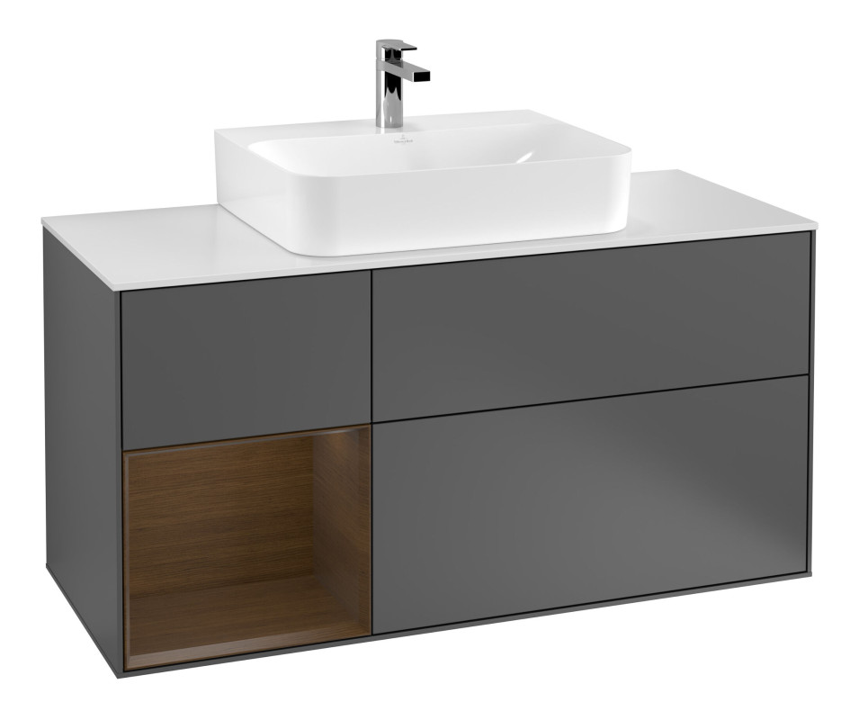 Тумба под раковину Villeroy & Boch Finion 120х50,1 см с подсветкой МДФ антрацит матовый лак/стекло белое матовое G161GNGK