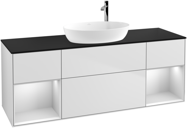 Тумба під раковину Villeroy & Boch Finion 160х50,1 см із підсвічуванням МДФ білий матовий лак/скло чорне матове G982MTMT
