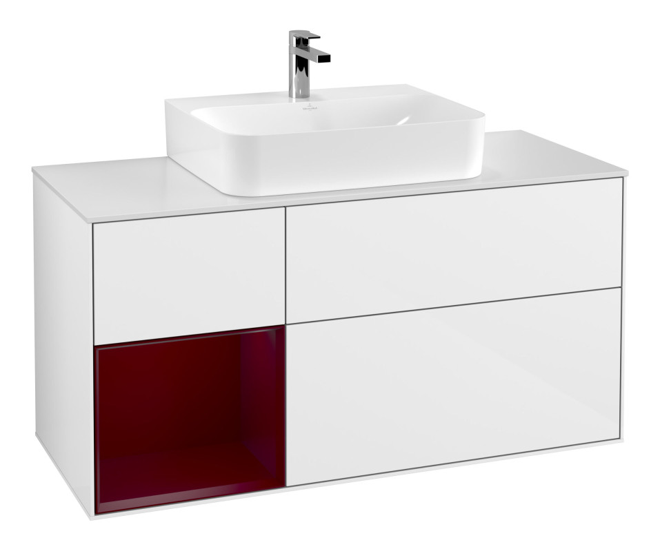 Тумба под раковину Villeroy & Boch Finion 120х50,1 см с подсветкой МДФ белый глянцевый лак/стекло белое матовое G161HBGF