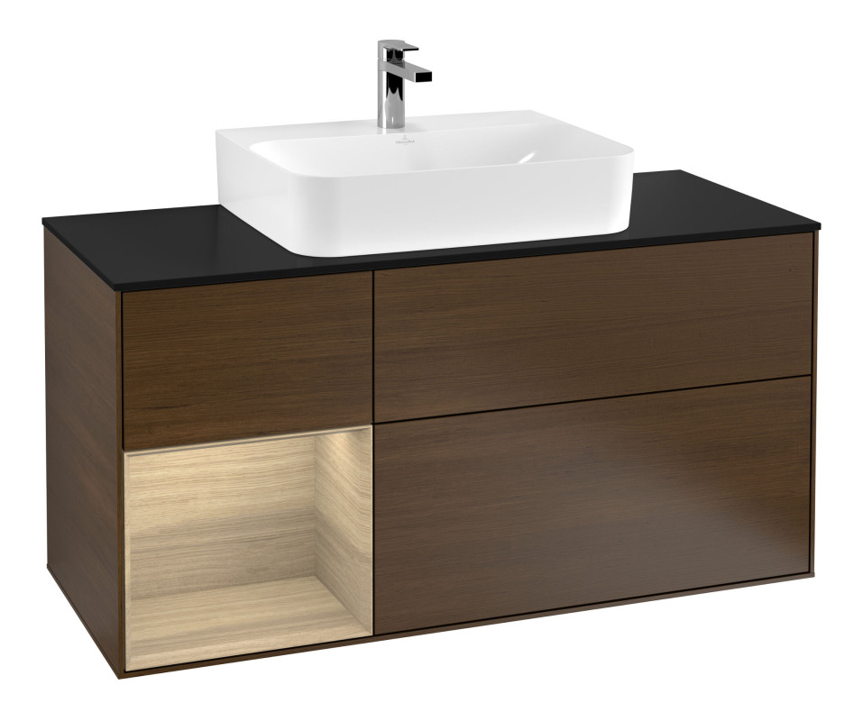 Тумба под раковину Villeroy & Boch Finion 120х50,1 см с подсветкой МДФ шпон грецкого ореха/стекло черное матовое F162PCGN