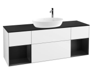 Тумба під раковину Villeroy & Boch Finion 160х50,1 см з підсвічуванням МДФ білий глянцевий лак/скло чорне матове G982PDGF