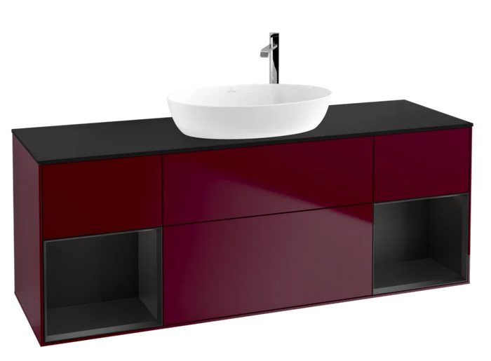 Тумба под раковину Villeroy & Boch Finion 160х50,1 см с подсветкой МДФ пион матовый лак/стекло черное матовое G982PDHB