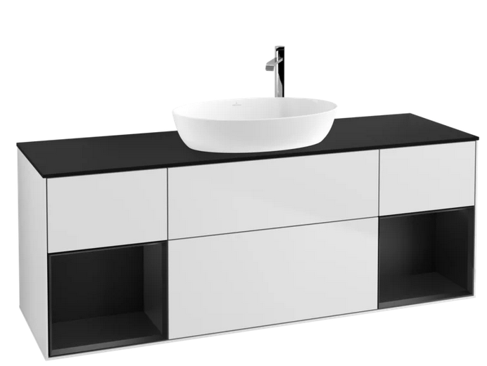 Тумба под раковину Villeroy & Boch Finion 160х50,1 см с подсветкой МДФ белый матовый лак/стекло черное матовое G982PDMT