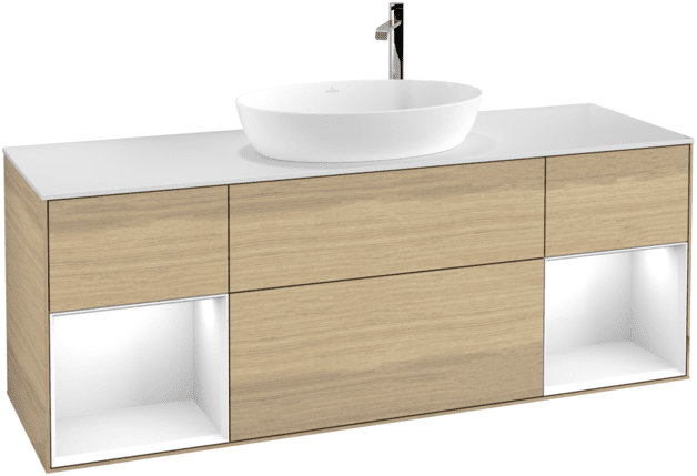 Тумба під раковину Villeroy & Boch Finion 160х50,1 см із підсвічуванням МДФ шпон дуба/скло біле матове G981GFPC
