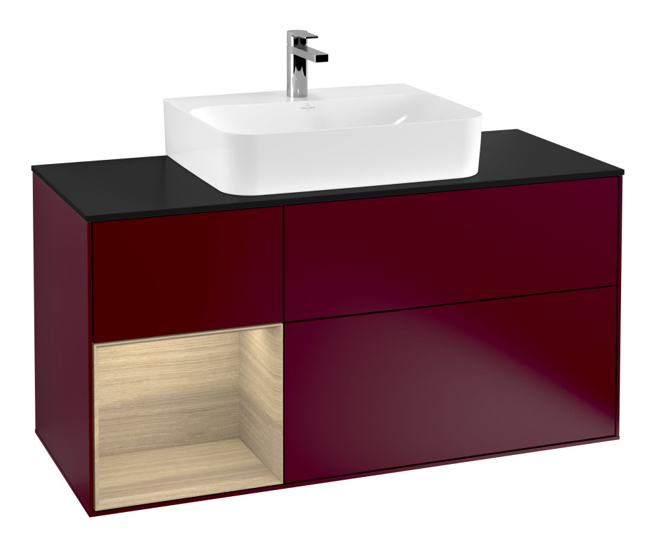 Тумба под раковину Villeroy & Boch Finion 120х50,1 см с подсветкой МДФ пион матовый лак/стекло черное матовое F162PCHB