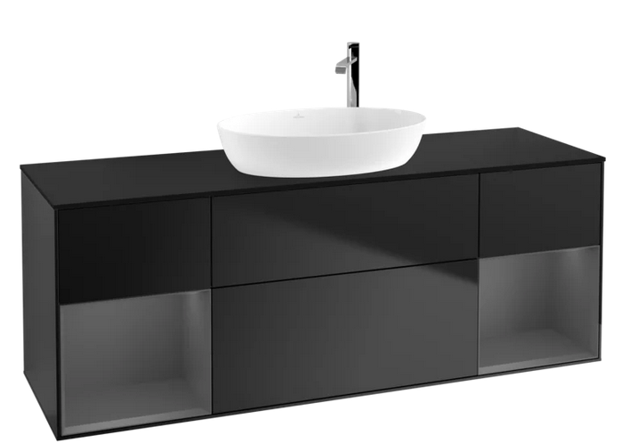 Тумба под раковину Villeroy & Boch Finion 160х50,1 см с подсветкой МДФ черный матовый лак/стекло черное матовое G982GKPD