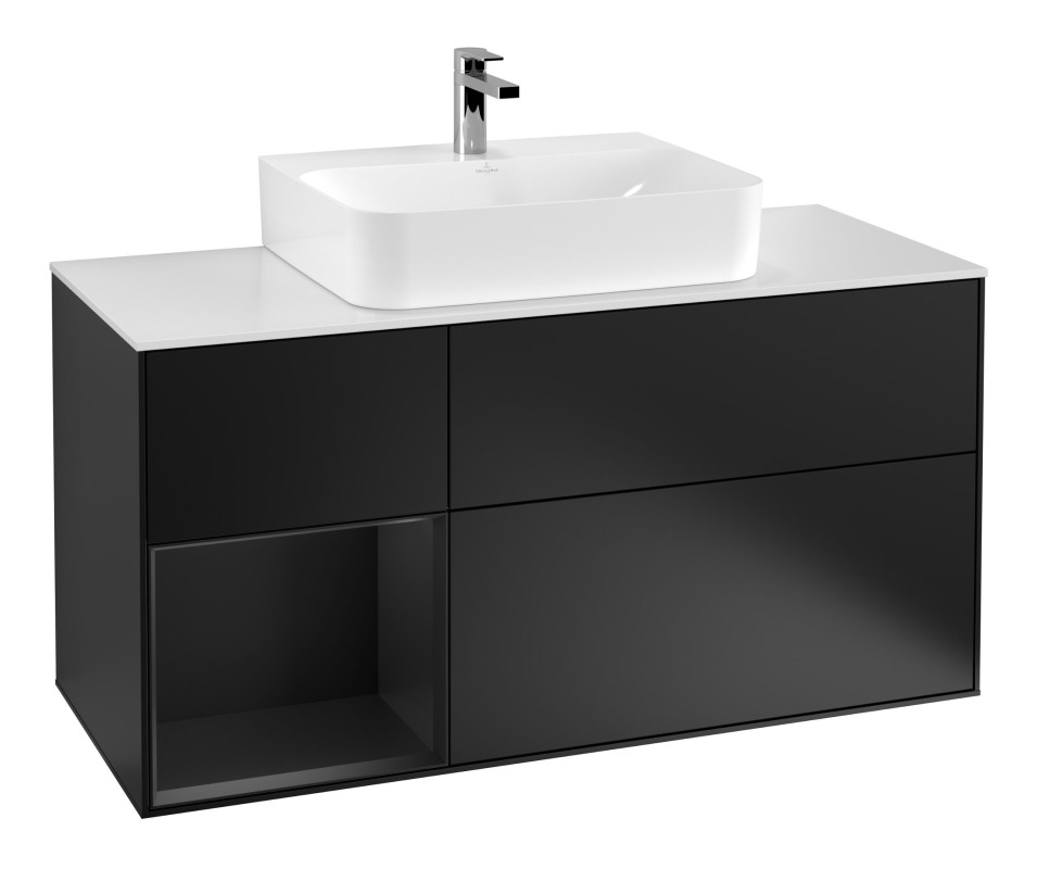 Тумба под раковину Villeroy & Boch Finion 120х50,1 см с подсветкой МДФ черный матовый лак/стекло белое матовое G161PDPD