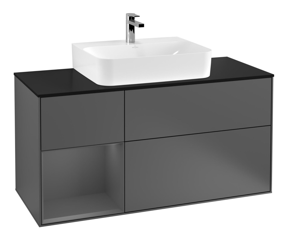 Тумба под раковину Villeroy & Boch Finion 120х50,1 см с подсветкой МДФ антрацит матовый лак/стекло черное матовое G162GKGK