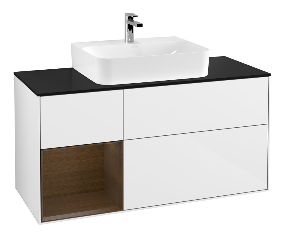 Тумба под раковину Villeroy & Boch Finion 120х50,1 см с подсветкой МДФ глянцевый белый лак/стекло черное матовое G162GNGF