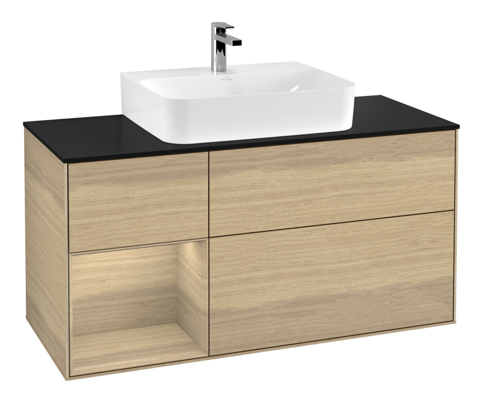 Тумба под раковину Villeroy & Boch Finion 120х50,1 см с подсветкой МДФ шпон дуба/стекло черное матовое F162PCPC