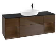 Тумба под раковину Villeroy & Boch Finion 160х50,1 см с подсветкой МДФ шпон грецкого ореха/стекло черное матовое G982GNGN