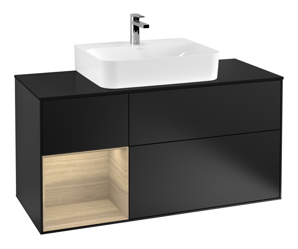 Тумба под раковину Villeroy & Boch Finion 120х50,1 см с подсветкой МДФ черный матовый лак/стекло черное матовое F162PCPD