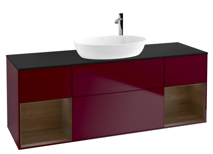 Тумба под раковину Villeroy & Boch Finion 160х50,1 см с подсветкой МДФ пион матовый лак/стекло черное матовое G982GNHB