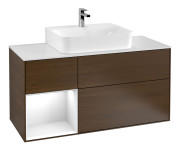 Тумба под раковину Villeroy & Boch Finion 120х50,1 см с подсветкой МДФ шпон грецкого ореха/стекло белое матовое G161GFGN