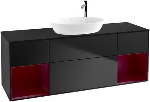 Тумба під раковину Villeroy & Boch Finion 160х50,1 см із підсвічуванням МДФ чорний матовий лак/скло чорне матове G982HBPD