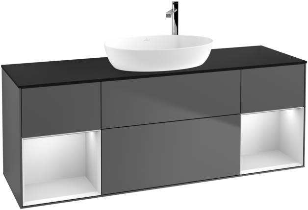 Тумба під раковину Villeroy & Boch Finion 160х50,1 см із підсвічуванням МДФ антрацит матовий лак/скло чорне матове G982MTGK