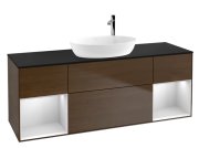 Тумба под раковину Villeroy & Boch Finion 160х50,1 см с подсветкой МДФ шпон грецкого ореха/стекло черное матовое G982MTGN