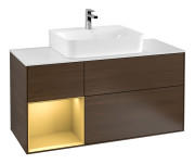 Тумба под раковину Villeroy & Boch Finion 120х50,1 см с подсветкой МДФ шпон грецкого ореха/стекло белое матовое G161HFGN