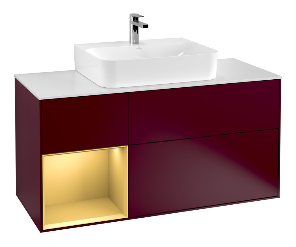 Тумба під раковину Villeroy & Boch Finion 120х50,1 см із підсвічуванням МДФ півонія матовий лак/скло біле матове G161HFHB