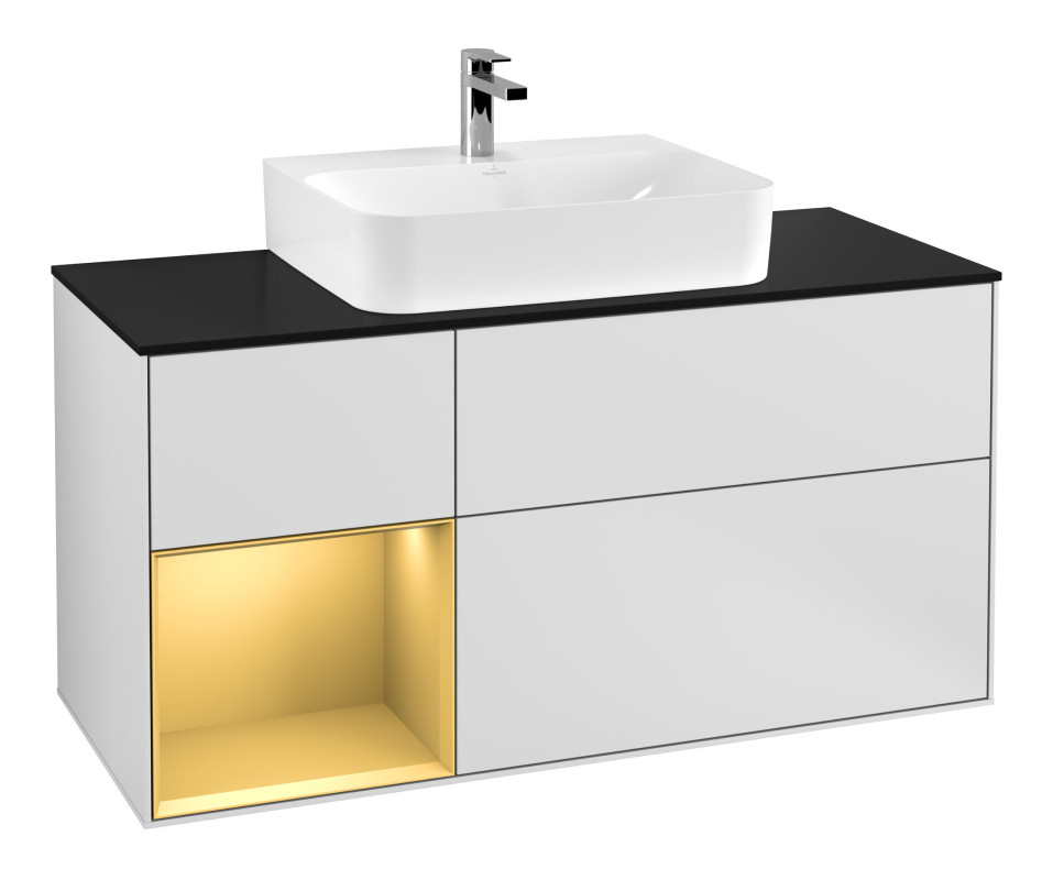 Тумба под раковину Villeroy & Boch Finion 120х50,1 см с подсветкой МДФ белый матовый лак/стекло черное матовое G162HFMT