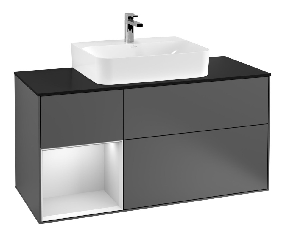 Тумба под раковину Villeroy & Boch Finion 120х50,1 см с подсветкой МДФ антрацит матовый лак/стекло черное матовое G162MTGK