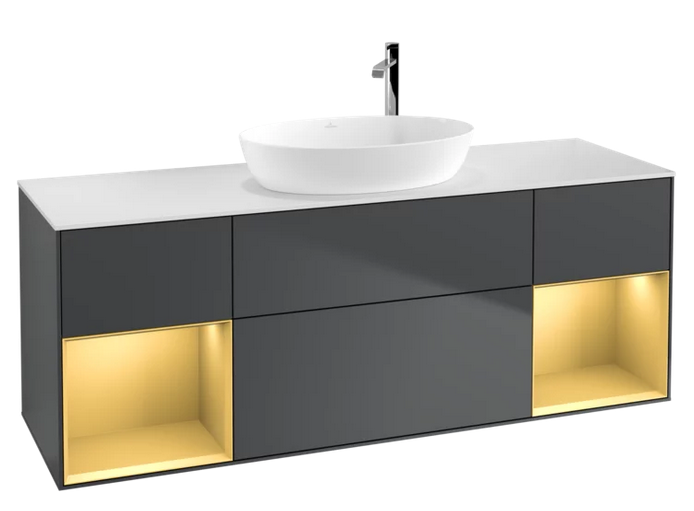 Тумба под раковину Villeroy & Boch Finion 160х50,1 см с подсветкой МДФ темно-синий матовый лак/стекло белое матовое G981HFHG