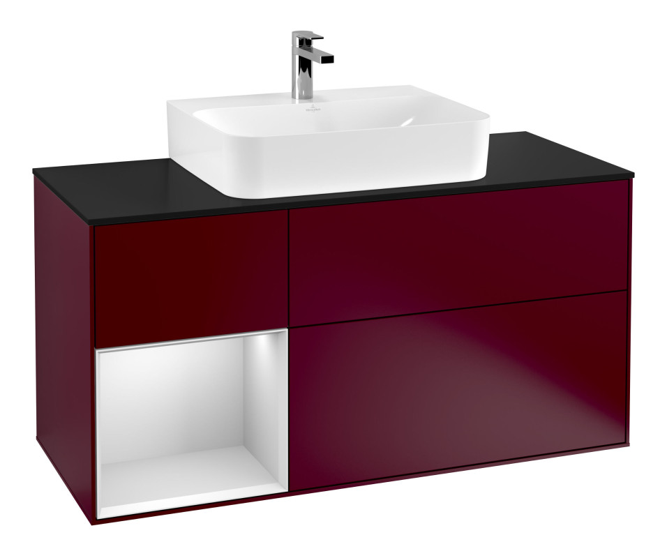 Тумба под раковину Villeroy & Boch Finion 120х50,1 см с подсветкой МДФ пион матовый лак/стекло черное матовое G162MTHB