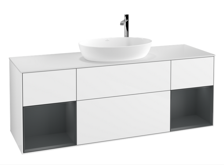 Тумба под раковину Villeroy & Boch Finion 160х50,1 см с подсветкой МДФ глянцевый белый лак/стекло белое матовое G981HGGF