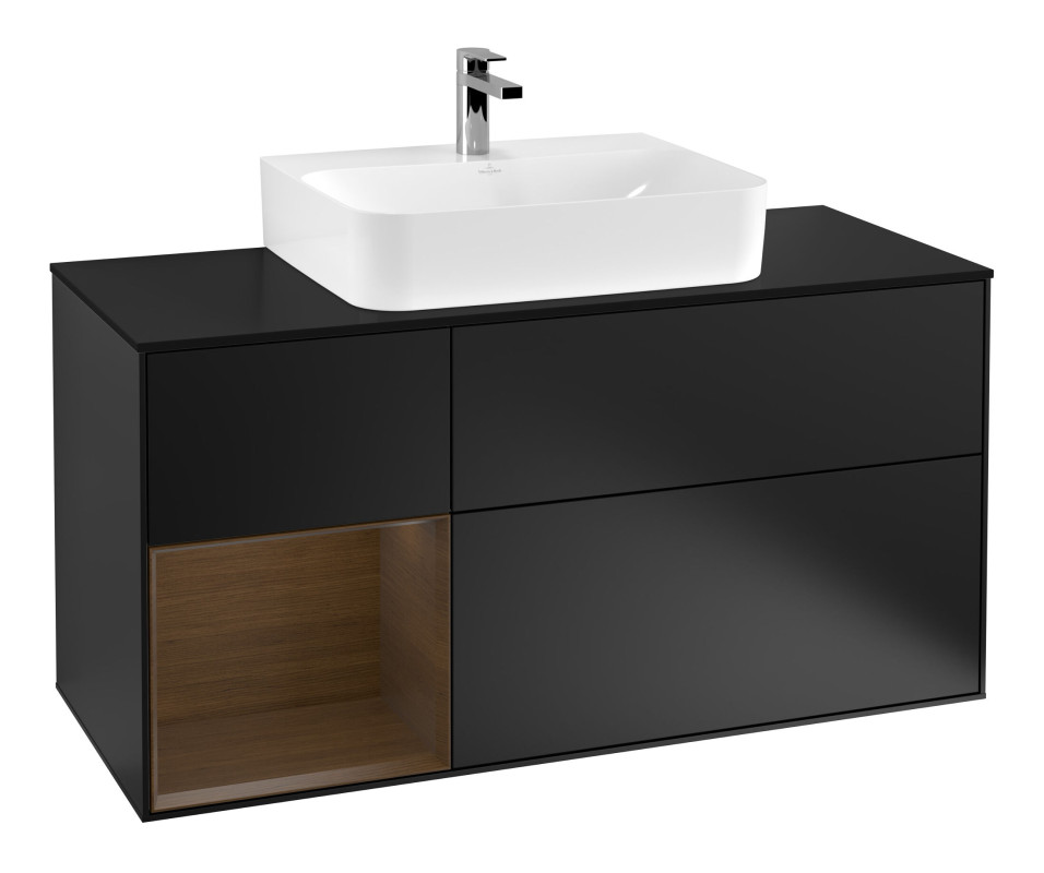 Тумба под раковину Villeroy & Boch Finion 120х50,1 см с подсветкой МДФ черный матовый лак/стекло черное матовое G162GNPD