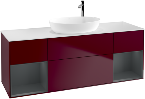 Тумба под раковину Villeroy & Boch Finion 160х50,1 см с подсветкой МДФ пион матовый лак/стекло белое матовое G981HGHB