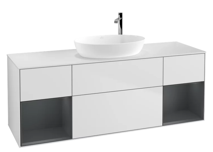 Тумба под раковину Villeroy & Boch Finion 160х50,1 см с подсветкой МДФ белый матовый лак/стекло белое матовое G981HGMT