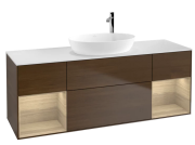 Тумба под раковину Villeroy & Boch Finion 160х50,1 см с подсветкой МДФ шпон грецкого ореха/стекло белое матовое G981PCGN