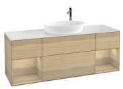 Тумба под раковину Villeroy & Boch Finion 160х50,1 см с подсветкой МДФ шпон дуба/стекло белое матовое G981PCPC