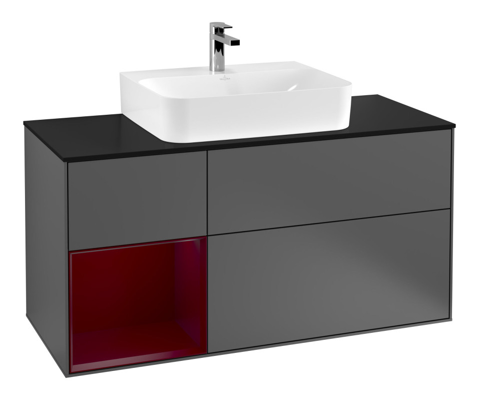 Тумба под раковину Villeroy & Boch Finion 120х50,1 см с подсветкой МДФ антрацит матовый лак/стекло черное матовое G162HBGK