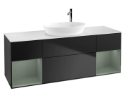 Тумба под раковину Villeroy & Boch Finion 160х50,1 см с подсветкой МДФ черный матовый лак/стекло белое матовое G981GMPD