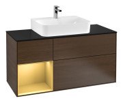 Тумба под раковину Villeroy & Boch Finion 120х50,1 см с подсветкой МДФ шпон грецкого ореха/стекло черное матовое G162HFGN