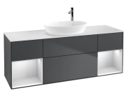 Тумба под раковину Villeroy & Boch Finion 160х50,1 см с подсветкой МДФ темно-синий матовый лак/стекло белое матовое G981MTHG