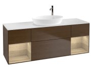 Тумба під раковину Villeroy & Boch Finion 160х50,1 см із підсвічуванням МДФ шпон волоського горіха/скло біле матове G981PCGN