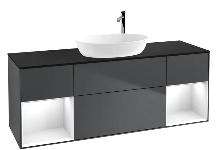 Тумба під раковину Villeroy & Boch Finion 160х50,1 см із підсвічуванням МДФ темно-синій матовий лак/скло чорне матове G982GFHG