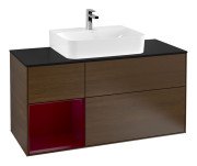 Тумба под раковину Villeroy & Boch Finion 120х50,1 см с подсветкой МДФ шпон грецкого ореха/стекло черное матовое G162HBGN