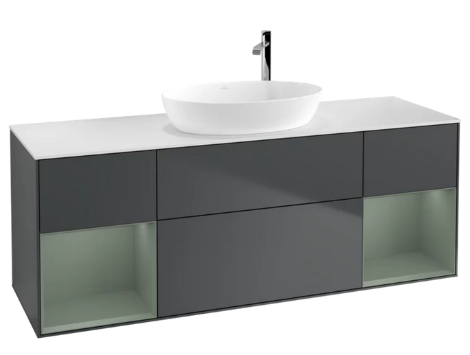 Тумба под раковину Villeroy & Boch Finion 160х50,1 см с подсветкой МДФ темно-синий матовый лак/стекло белое матовое G981GMHG