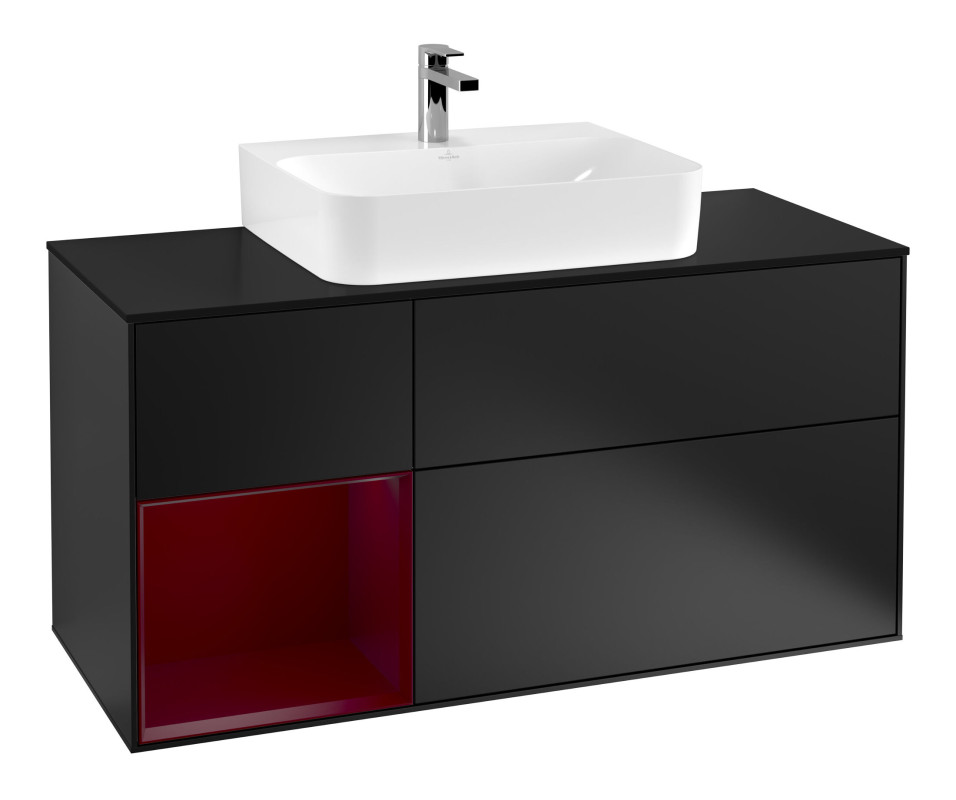 Тумба под раковину Villeroy & Boch Finion 120х50,1 см с подсветкой МДФ черный матовый лак/стекло черное матовое G162HBPD